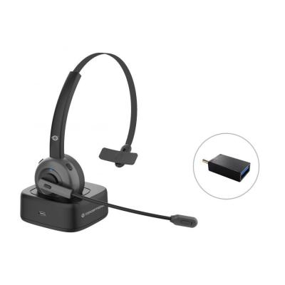 Conceptronic Auricular Mono Bluetooth con Microfono Giratorio y Flexible - Cancelacion de Ruido - Almohadilla Acolchada - Adaptador USB-C a USB-A