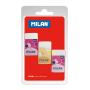 Milan Nata 6027 Pack de 3 Gomas de Borrar Rectangulares - Miga de Pan - Plastico - Faja de Carton en Colores Surtidos - Color Blanco