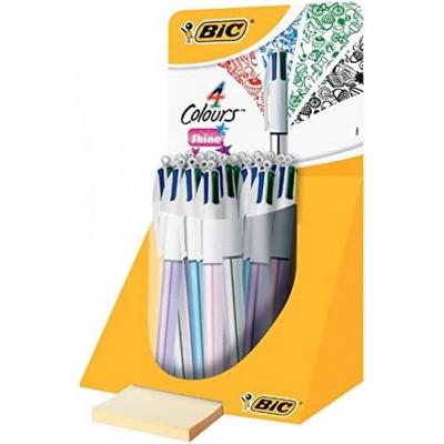 Bic 4 Colours Shine Expositor de 20 Boligrafos de Bola Retractil - Punta Media de 1.0mm - Tinta con Base de Aceite - Cuerpo de Colores Metalicos Surtidos - 4 Colores