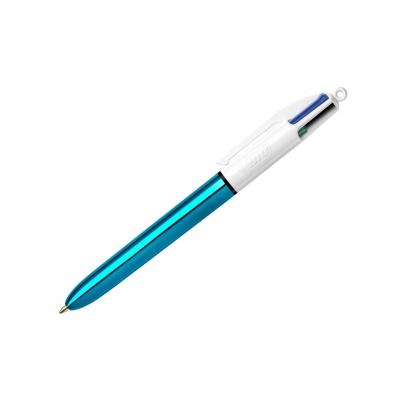 Bic 4 Colours Shine Boligrafo de Bola Retractil - Punta de 1mm - Trazo de 0.4mm - Tinta con Base de Aceite - Cuerpo Azul Metalizado/Blanco - 4 Colores
