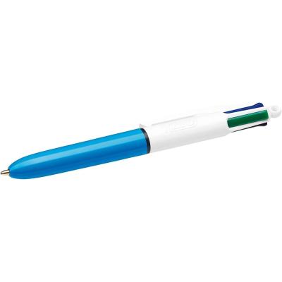 Bic 4 Colours Mini Boligrafo de Bola Retractil - Punta Media de 1mm - Trazo de 0.4mm - Tinta con Base de Aceite - Cuerpo Blanco/Azul - 4 Colores