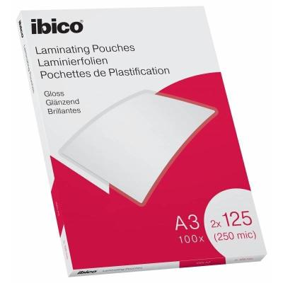 Ibico Gloss A3 250 Micras Carteras de Plastificar - Acabado Cristalino de Alto Brillo - Tamaño A3 - Caja de 100 - Color Transparente