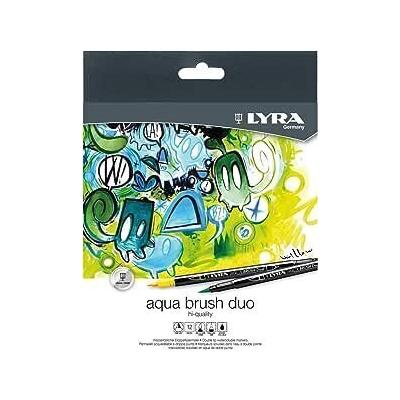Lyra Aqua Brush Duo Pack de 12 Rotuladores de Doble Punta - Trazos 2 y 4mm - Tinta Base de Agua - Colores Surtidos