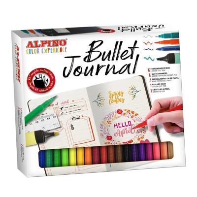 Alpino Color Experience Kit Bullet Journal con 12 Rotuladores Doble Punta (0.7mm y 2.9mm) - 2 Marcadores Pastel - 6 Rotuladores con Efecto Purpurina - Regla de 15cm - Libreta de 80 Paginas - Ideal para Iniciarse en el Bullet Journal - Colores Surtidos
