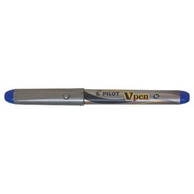 Pilot Pluma Estilografica V-Pen Silver - Desechable - Tinta Liquida - Punta de Acero - Trazo de 0.5mm - Color Azul