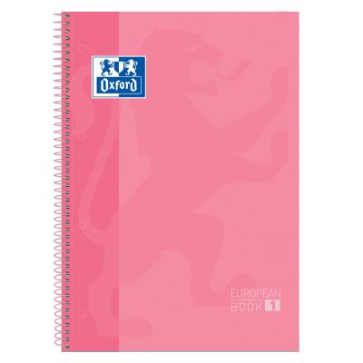 Oxford Europeanbook 1 Cuaderno Espiral Formato A4+ Cuadriculado 5x5mm - 80 Hojas - Banda de Color - Tapa Extradura Brillante - Color Rosa