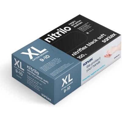 Santex Nitriflex Black Soft Pack de 100 Guantes de Nitrilo para Examen Talla XL - 3.5 gramos - Sin Polvo - Libre de Latex - No Esteriles - Color Negro