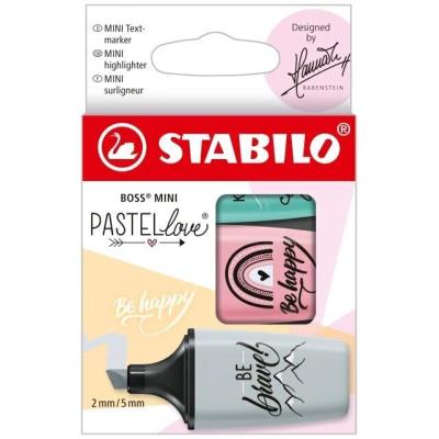 Stabilo Boss Mini Pastellove Pack de 3 Marcadores Fluorescentes - Trazo entre 2 y 5mm - Tinta con Base de Agua - Antisecado - Colores Rosa, Turquesa y Gris