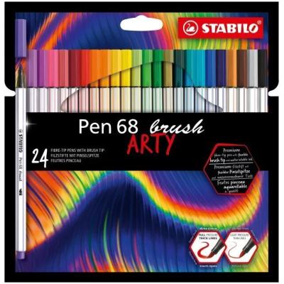 Stabilo Pen 68 Brush Arty Pack de 24 Rotuladores - Punta de Pincel - Tinta a Base de Agua - Colores Surtidos