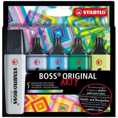 Stabilo Boss Original Arty Pack de 5 Marcadores Fluorescentes Colores Frios - Trazo entre 2 y 5mm - Tinta con Base de Agua