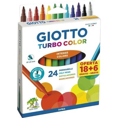 Giotto Turbo Color Pack de 18+6 Rotuladores - Punta Fina 2.8 mm. - Tinta al Agua - Lavable - Colores Surtidos
