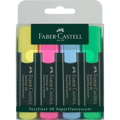 Faber-Castell Textliner 48 Pack de 4 Marcadores Fluorescentes - Punta Biselada - Trazo entre 1.2mm y 5mm - Tinta con Base de Agua - Colores Surtidos