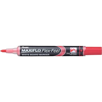 Pentel Maxiflo Flex-Feel Rotulador para Pizarra Blanca - Punta Flexible 4.6mm - Trazo de 1 a 5mm - Dosificacion de Tinta mediante Embolo - Color Rojo