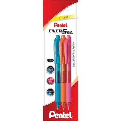 Pentel EnerGel X Pack de 3 Boligrafos de Bola Retractiles Tinta Gel - Punta 0.7mm - Trazo 0.35mm - Recargable - Grip de Agarre - 50% de Materiales Reciclados - Colores Surtidos