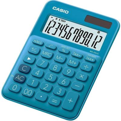 Casio MS-20UC Calculadora de Sobremesa Pequeña - Pantalla LCD de 12 Digitos - Alimentacion Solar y Pilas - Color Azul