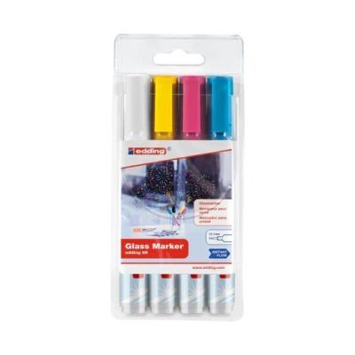 Edding 95 Pack de 4 Rotuladores de Tiza Liquida - Punta Redonda - Trazo 1.5-3mm - Colores Blanco, Amarillo, Rosa y Azul
