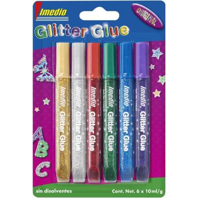 Imedio Glitter Glue "Original" Pack de 6 Tubos de Pegamento con Brillantina 10ml - Para Distintos Materiales - Tubo Extrablando - Boquilla de Precision - Sin Disolventes - Colores Surtidos