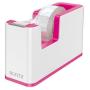 Leitz WOW Dispensador de Cinta Adhesiva - Para Rollos de hasta 19mm x 33m - Incluye Cinta Autoadhesiva Escribible - Color Blanco/Rosa