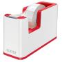 Leitz WOW Dispensador de Cinta Adhesiva - Para Rollos de hasta 19mm x 33m - Incluye Cinta Autoadhesiva Escribible - Color Blanco/Rojo