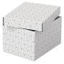 Esselte Pack de 3 Cajas Pequeñas de Almacenamiento con Tapa 200x150x255mm - Carton 100% Reciclado y Reciclable - Diseño Blanco con Dibujo