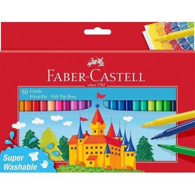 Faber-Castell Castle Pack de 50 Rotuladores - Tinta con Base de Agua Lavable - Colores Surtidos